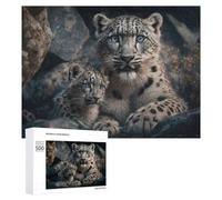 Puzzle pour Adultes 500 PCS Snow Leopard Cubs in The Wild Casse-tête pour Adolescents, Jeu De Réflexion, Course De Vitesse, Cadeaux d'anniversaire Et Originaux 500 PCS