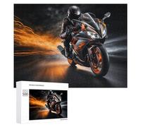 Puzzle pour Adultes 500 PCS Speeding Motorcycle with Flames Puzzle pour Adultes, Jeu De Réflexion, Cadeau pour Femmes, Activités Amusantes À La Maison, 500 PCS