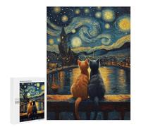 Puzzle pour Adultes 500 PCS Starry Night Cats Puzzles pour Adolescents Jeux De Société Difficile Difficile Est Idéal comme Cadeau 500 PCS
