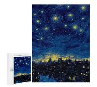 Puzzle pour Adultes 500 PCS Starry Night Cityscape Art Print -2 Puzzles pour Adultes Course De Vitesse Manuelle Activité Parent-Enfant, pour Toute La Famille 500 PCS