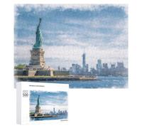 Puzzle pour Adultes 500 PCS Statue of Liberty and NYC Skyline Casse-tête pour Adolescents, Jeu De Réflexion, Course De Vitesse, Cadeaux d'anniversaire Et Originaux 500 PCS