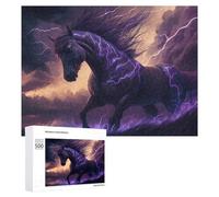 Puzzle pour Adultes 500 PCS Thundering Horse in Stormy Sky Puzzles pour Adolescents Jeux De Société Difficile Difficile Est Idéal comme Cadeau 500 PCS