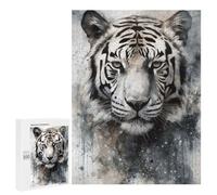Puzzle pour Adultes 500 PCS Tiger Beauty Black Ink Puzzle pour Adultes Jeux Relaxants pour S'amuser en Famille Jeu Stimulant Cadeaux 500 PCS