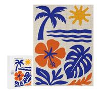 Puzzle pour Adultes 500 PCS Tropical Beach Illustration with Palm Tree Puzzle pour Adultes - Jeux Familiaux Amusants Et Humoristiques - Difficile Et Stimulant 500 PCS