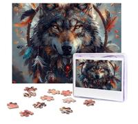 Puzzle pour adultes - 500 pièces - Photos personnalisées - Attrape-rêves - Loup - Avec sac de rangement - Puzzle photo stimulant pour décoration d'intérieur, famille, mariage