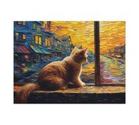 Puzzle pour Adultes 52x38cm/1000pcs Cat Watching Sunset from Window Puzzle pour Adultes - Décoration Murale - Décoration Parfaite - Cadeaux Uniques d'anniversaire Et De Noël 52x38cm/1000pcs
