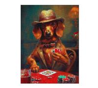 Puzzle pour Adultes 52x38cm/1000pcs Dachshund Plays Poker Puzzle Jeux De Détente Décoration Intérieure Cadeaux Uniques pour Anniversaire Et Noël 52x38cm/1000pcs