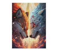 Puzzle pour Adultes 52x38cm/1000pcs Fire Vs Ice Dual Wolf Spirits Puzzle pour Adultes - Jouets À Monter Soi-même - Cadeaux pour Femmes - Cadeaux Uniques pour Anniversaire Et Noël 52x38cm/1000pcs
