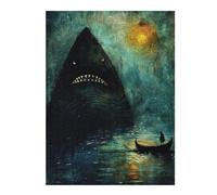 Puzzle pour Adultes 52x38cm/1000pcs Giant Shark Moonlight Puzzle pour Adultes Jeu Manuel Décoration Murale Interaction Parent-Enfant 52x38cm/1000pcs