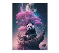 Puzzle pour Adultes 52x38cm/1000pcs Pièces Puzzle Panda on A Wooden Boat Under A Full Moon Puzzle pour Adultes Jeux Relaxants Cadeaux pour Femmes, Amis Et Famille 52x38cm/1000pcs