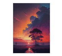 Puzzle pour Adultes 52x38cm/1000pcs Tree by The River Sunset Puzzle Jeux Amusants Décoration Murale Cadeaux Uniques pour Anniversaire Et Noël 52x38cm/1000pcs