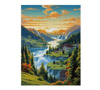 Puzzle pour Adultes 52x38cm/1000pcs Waterfall Valley Sunset Casse-tête pour Adultes, Jeu De Réflexion, Décoration Intérieure, Cadeaux Uniques d'anniversaire Et De Noël 52x38cm/1000pcs