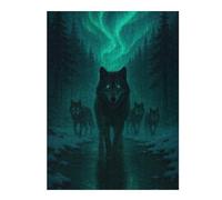 Puzzle pour Adultes 52x38cm/1000pcs Wolf Pack Under Aurora Borealis Puzzles pour Adultes Jeu Manuel Découpe De Précision Cadeaux Uniques pour Anniversaire Et Noël 52x38cm/1000pcs