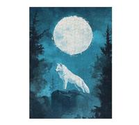 Puzzle pour Adultes 52x38cm/1000pcsWhite Wolf Under Full Moon Puzzles pour Adultes Jeux Relaxants Qui Améliorent La Mémoire Cadeaux Uniques pour Un Anniversaire Et Noël 52x38cm/1000pcs