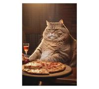 Puzzle pour Adultes 75x50cm/1000pcs Fat Cat Pizza Dinner Food Casse-tête pour Adolescents, Jeu De Réflexion, Course De Vitesse Manuelle, Cadeaux Uniques d'anniversaire Et De Noël 75x50cm/1000pcs