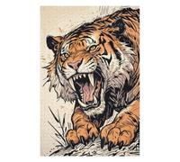 Puzzle pour Adultes 75x50cm/1000pcs Roaring Sabertooth Tiger Illustration Puzzle pour Adultes Jeux Relaxants Améliore La Mémoire Cadeaux Uniques pour Un Anniversaire Et Noël 75x50cm/1000pcs