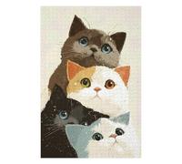 Puzzle pour Adultes 75x50cm/1000pcs Stack of Four Cute Cats Puzzles pour Adultes Jeu Familial Difficile Jeu Stimulant Cadeaux 75x50cm/1000pcs