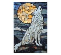 Puzzle pour Adultes 75x50cm/1000pcs Stained Glass Wolf Howling Puzzles pour Adolescents : Jouets Anti-Stress, Amusants Et Humoristiques, Difficiles Et Stimulants 75x50cm/1000pcs