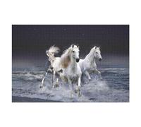 Puzzle pour Adultes 75x50cm/1000pcs White Horses Galloping on The Beach Puzzle pour Adultes - Décoration Murale - Décoration Parfaite - Cadeaux Uniques d'anniversaire Et De Noël 75x50cm/1000pcs