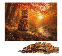 Puzzle pour Adultes, Autumn Cat in Forest, en Bois, 500 pièces | Cadeau de fin d'année pour fan de puzzle avec loisir manuel en intérieur pendant le temps libre.