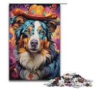 Puzzle pour Adultes Berger Australien coloré et psychédélique 1000 pièces Puzzle en Bois pour Adultes et Enfants à partir de 12 Ans 1000 pièces (38 x 26 cm)