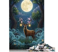 Puzzle pour Adultes Cerf Magique dans la forêt au Clair de Lune Puzzle de 500 pièces en Bois pour Adultes et à partir de 18 Ans Jouet éducatif 500 pièces (52 x 38 cm)