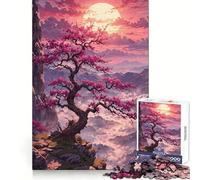 Puzzle pour Adultes Cerisier en Fleurs au Coucher du Soleil Défi 1000 réflexions Moment de détente et de Plaisir sans aspérités Cadeau Festif (50x75cm)