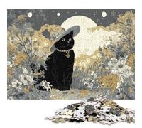 Puzzle pour Adultes « Chat au Clair de Lune Mystique dans Un Jardin » - 1000 pièces - Puzzle en Bois - À partir de 18 Ans - Idée Cadeau Parfaite pour Adultes (75 x 50 cm)