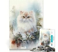 Puzzle pour Adultes Chat Persan Aquarelle 1000 pièces Jeu de mémoire Amusant Découpe de Haute précision Facile à Apprendre Plaisir en Famille (50x75cm)