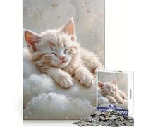 Puzzle pour Adultes Chaton Blanc endormi sur des Nuages 1000 pièces Stimule la mémoire, soulage Le Stress, Bords Lisses, 38x52cm