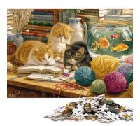Puzzle pour Adultes Chatons fantaisistes et Bocal à Poissons - 1 Puzzle de 500 pièces en Bois, Jeu éducatif et créatif pour Toute la Famille (52 x 38 cm)