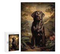 Puzzle pour Adultes Chocolate Labrador in Tropical Landscape Casse-tête pour Adultes - Jeu De Réflexion pour Améliorer La Mémoire - Cadeaux d'anniversaire Et Cadeaux Uniques 300 PCS