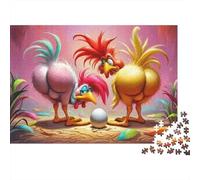 Puzzle pour Adultes « Coqs et œuf » Jeu éducatif et décoratif Mural avec des Oiseaux de Dessin animé Autour d'un œuf (38 x 26 cm / 1000 pièces)