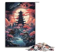 Puzzle pour Adultes Coucher de Soleil psychédélique coloré sur la pagode 1000 pièces Puzzle en Bois pour Adultes et Enfants à partir de 12 Ans 1000 pièces (38 x 26 cm)