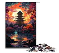 Puzzle pour Adultes Coucher de Soleil psychédélique coloré sur Une pagode 1000 pièces pour Les Adolescents de 14 Ans et Plus 1000 pièces (75 x 50 cm)