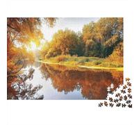 Puzzle pour Adultes « Coucher de Soleil sur la rivière en Automne » Arbres d'automne au Bord de l'eau Jeu éducatif de 1000 pièces (38 x 26 cm)