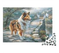 Puzzle pour Adultes Cute Pet Dog pour la Maison, Colley sur Un Chemin de Pierres Jeu Éducatif Décompression et Décoration Murale 52x38cm/1000pcs