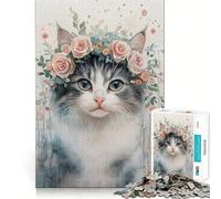 Puzzle pour Adultes de 1000 pièces Chat à Couronne de Fleurs,Jeu d'adresse et de réflexion, pour se détendre et Passer Un Moment agréable (50x75cm)