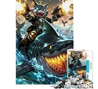 Puzzle pour Adultes de 1000 pièces Chat chevauchant Un Requin Puzzle pour Adolescents Jeu Relaxant Amusant et Humoristique Cadeau d'anniversaire Original (38x52cm)