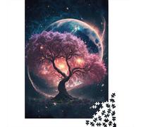 Puzzle pour Adultes De 1000 Pièces, Cosmic Sakura Tree, 70x50cm/1000pcs; Soirée Calme sans Écran; Pièces Blanches pour Un Tri Pratique
