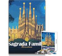 Puzzle pour Adultes de 1000 pièces - Illustration de la Sagrada Familia de Barcelone de Nuit - Jeu de réflexion Unique - Activités familiales - Idée Cadeau - Dimensions 50x75cm