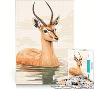 Puzzle pour Adultes de 1000 pièces, Illustration d'une Gazelle dans l'eau, Jeu de Construction, défi à relever, Collection d'artistes, Beaux-Arts 50x75cm