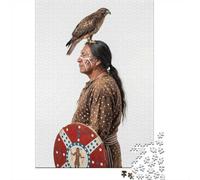 Puzzle pour Adultes De 1000 Pièces, Native American Man with Hawk and Shield, 38x26cm/1000pcs, Carton Blanc Lisse pour Un Tri Simple; Projet De Table À Partager