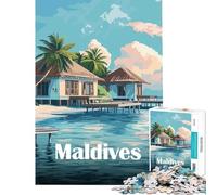 Puzzle pour Adultes de 1000 pièces représentant des Maisons de Plage aux Maldives Un défi Difficile à relever ! Jeu de réflexion Stimulant pour Les 14 Ans et Plus 38x26cm