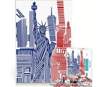 Puzzle pour Adultes de 1000 pièces représentant la Statue de la Liberté et New York Dessin au Trait Jeu Familial Difficile et Stimulant Cadeau Unique pour Un Anniversaire ou Noël 38x52cm