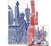 Puzzle pour Adultes de 1000 pièces représentant la Statue de la Liberté et New York Dessin au Trait Jouet éducatif Amusant et Humoristique avec Poster et fiche de Questions-réponses Assortis 50x75cm