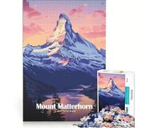 Puzzle pour Adultes de 1000 pièces représentant Le Mont Cervin au Coucher du Soleil Jeu de Construction activité Anti-Stress intéressante avec Poster et fiche de Questions-réponses Assortis 38x26cm