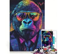 Puzzle pour Adultes de 1000 pièces représentant Un Gorille avec des Lunettes de Soleil, Jeu de Construction, activité Anti-Stress intéressante, avec Poster et fiche d'informations Assortis 50x75cm