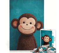 Puzzle pour Adultes de 1000 pièces représentant Un Mignon Petit Singe sur Fond Turquoise, Jeu à Monter soi-même, activité Anti-Stress intéressante, avec Poster et fiche de Questions Assortis 38x26cm