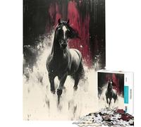 Puzzle pour Adultes de 1000 pièces représentant Un Portrait de Cheval saisissant sur Fond Abstrait Idéal pour Un Anniversaire ou Noël Jeu Anti-Stress Amusant à partir de 14 Ans : 50x75cm